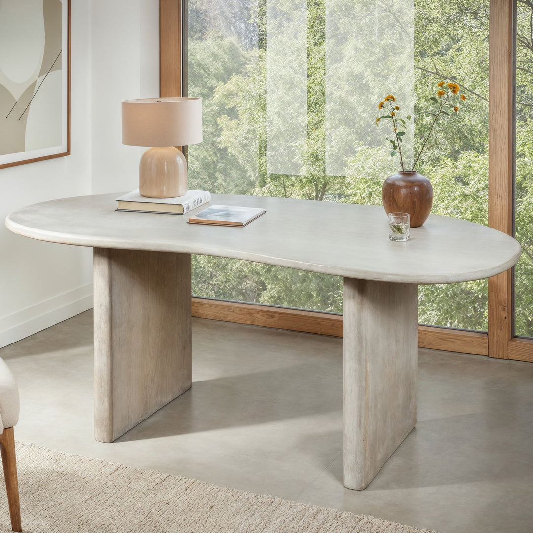 Designer skrivebord 180x90x75 cm i massivt træ, computerbord retro-stil, hjemmekontor skrivebord, nyreformet i hvid