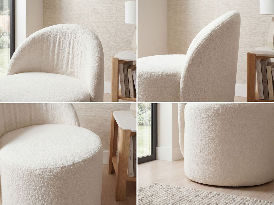 Puf med ryglæn i teddystof - Ø40 cm - Creme - Håndlavet