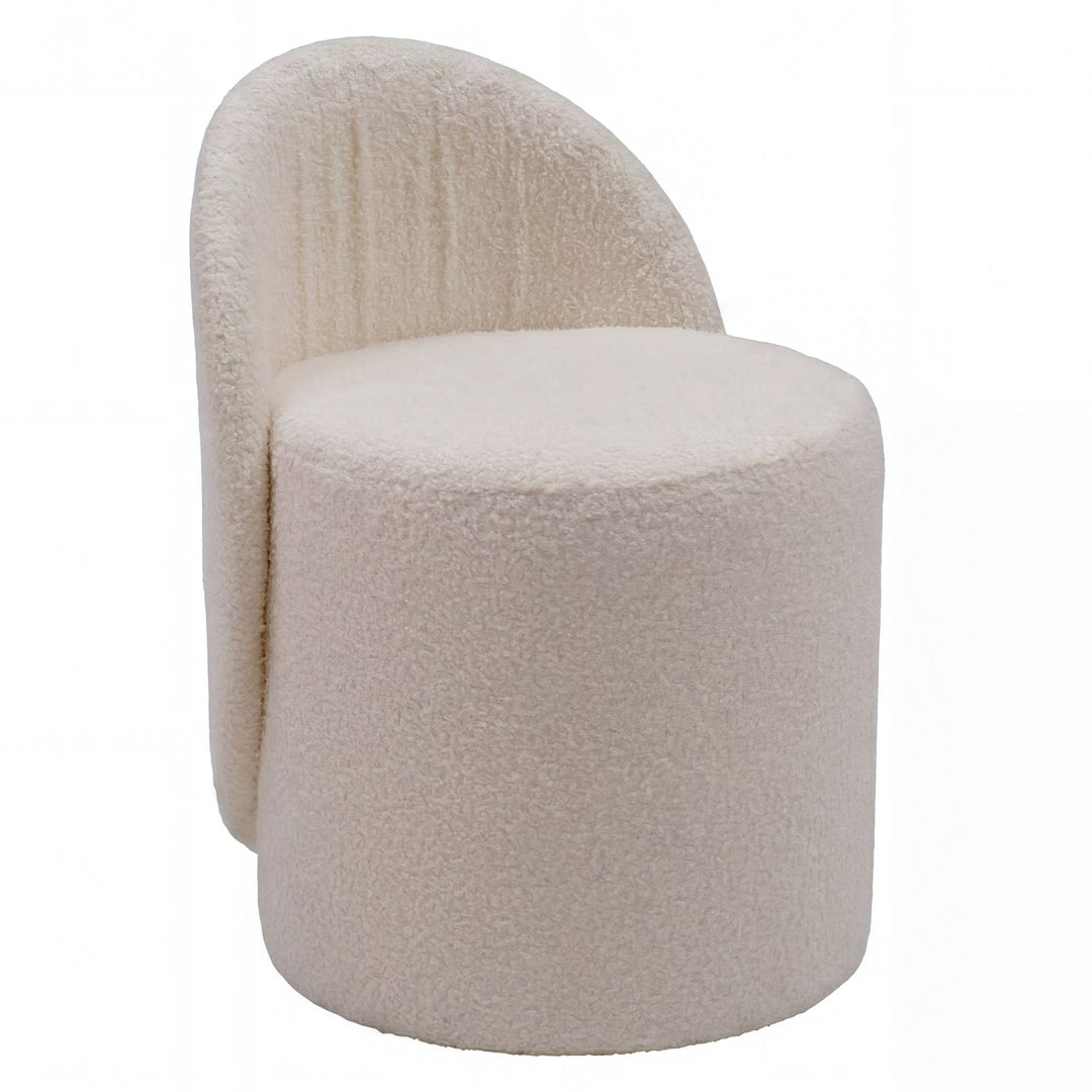 Puf med ryglæn i teddystof - Ø40 cm - Creme - Håndlavet