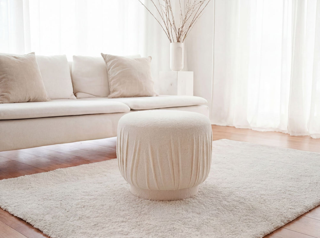 Puf i stof - Ø50 cm - Creme - Håndlavet