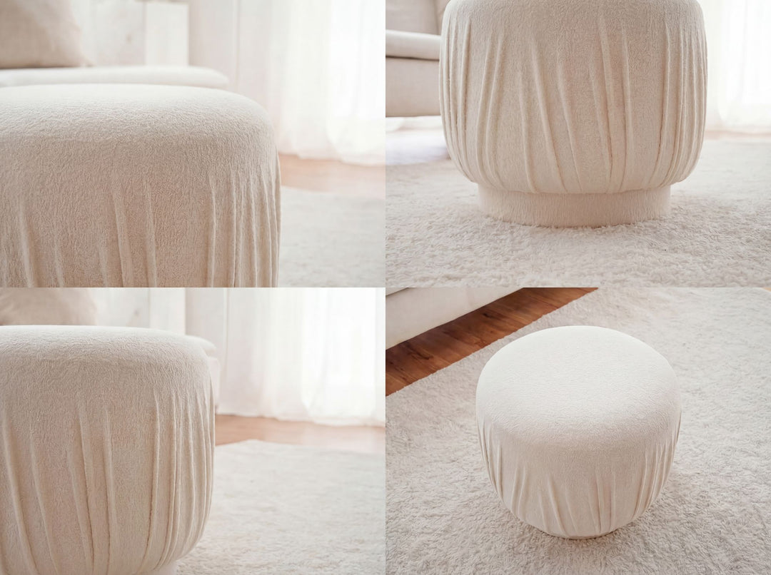 Puf i stof - Ø50 cm - Creme - Håndlavet