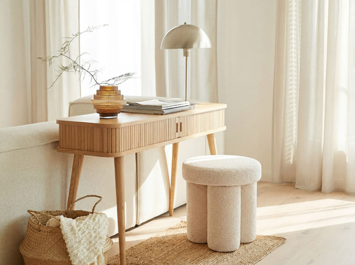 Puf i teddystof - Ø40 cm - Creme - Håndlavet