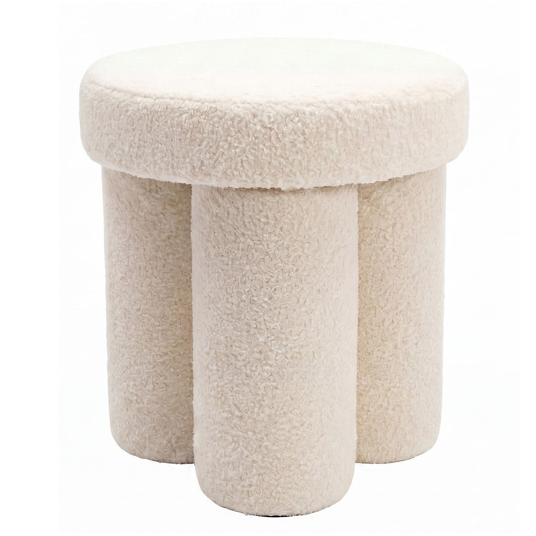 Puf i teddystof - Ø40 cm - Creme - Håndlavet