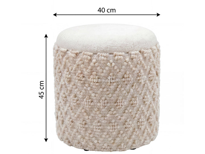 Puf med opbevaring i uld - Ø40 cm - Creme - Håndlavet