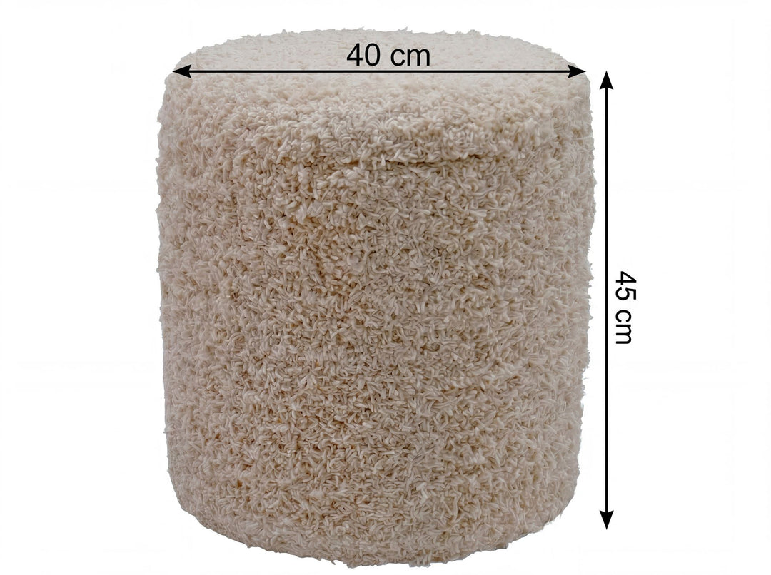 Puf med opbevaring i uld - Ø40 cm - Beige - Håndlavet