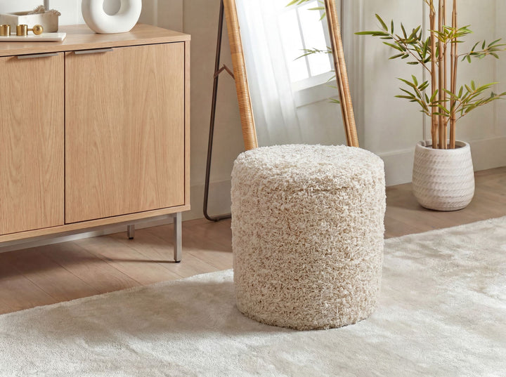 Puf med opbevaring i uld - Ø40 cm - Beige - Håndlavet