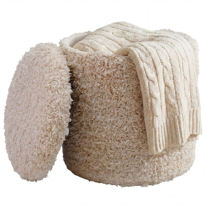 Puf med opbevaring i uld - Ø40 cm - Beige - Håndlavet