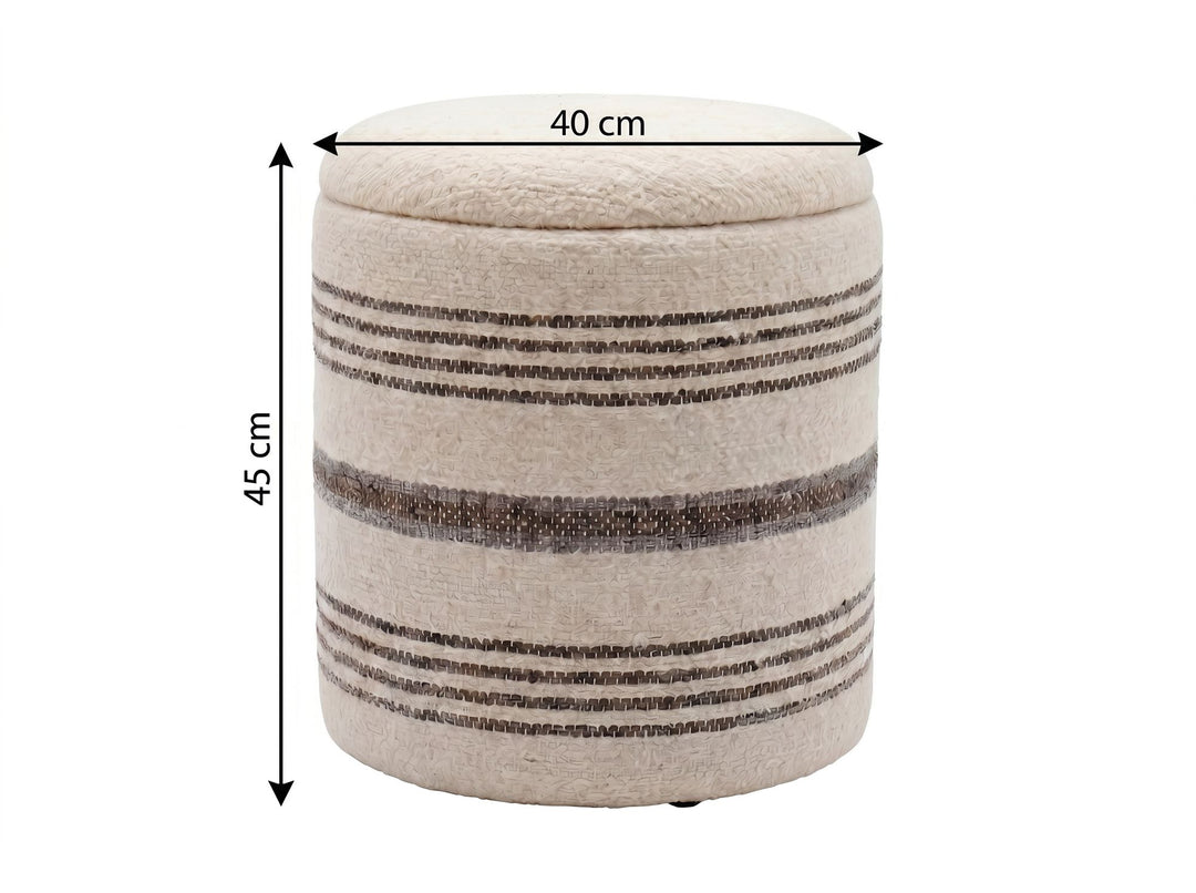 Puf med opbevaring i uld - Ø40 cm - Beige - Håndlavet