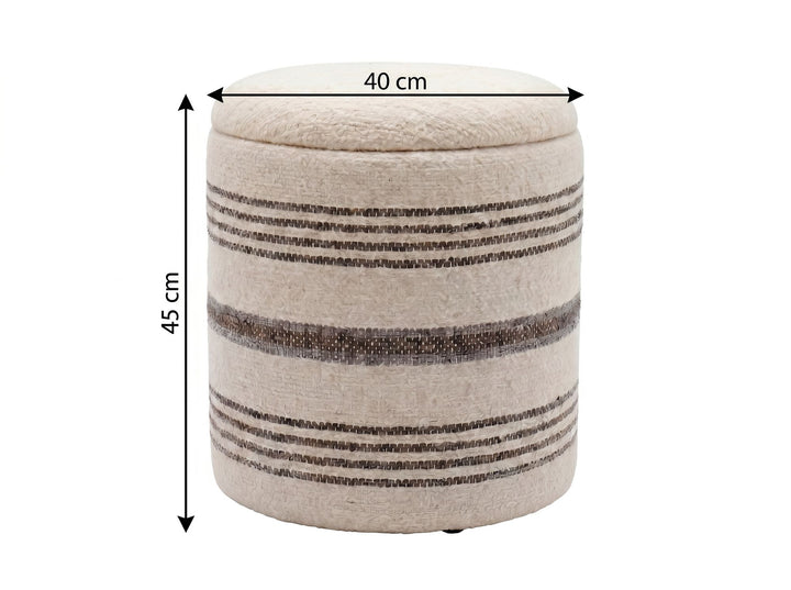 Puf med opbevaring i uld - Ø40 cm - Beige - Håndlavet
