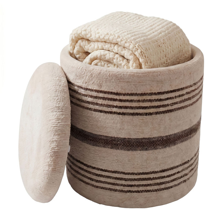 Puf med opbevaring i uld - Ø40 cm - Beige - Håndlavet