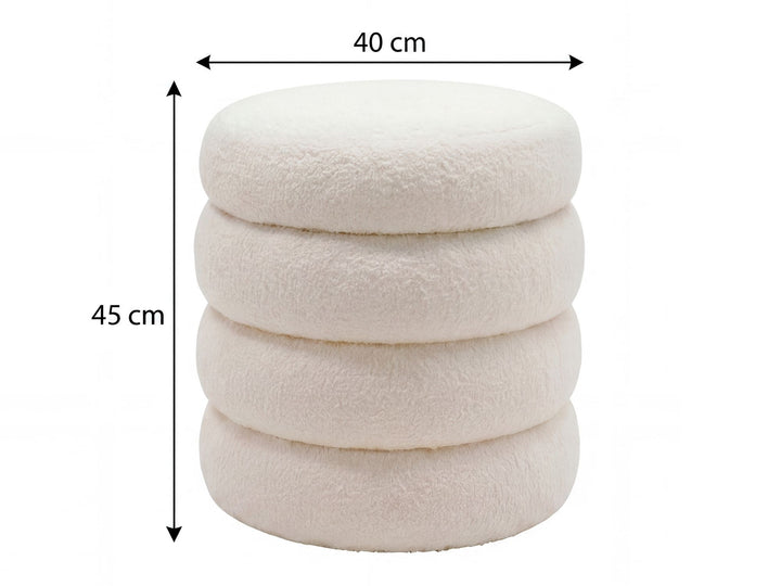 Puf med opbevaring i teddystof - Ø40 cm - Creme - Håndlavet
