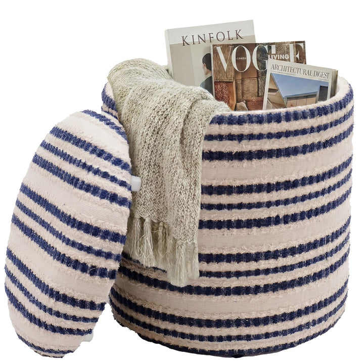Puf med opbevaring i bomuld - Ø40 cm - Beige - Håndlavet