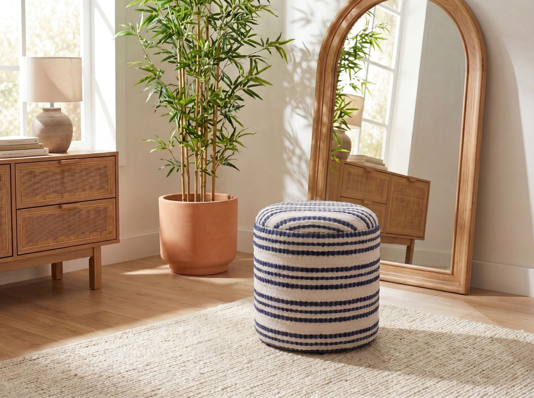 Puf med opbevaring i bomuld - Ø40 cm - Beige - Håndlavet