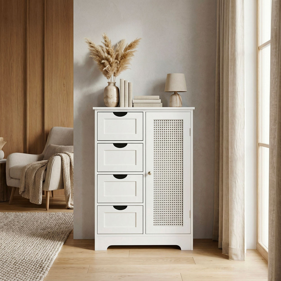 Smalt stående skab med skuffer og dør 55x80 cm - Opbevaringsskab lavet af MDF hvid