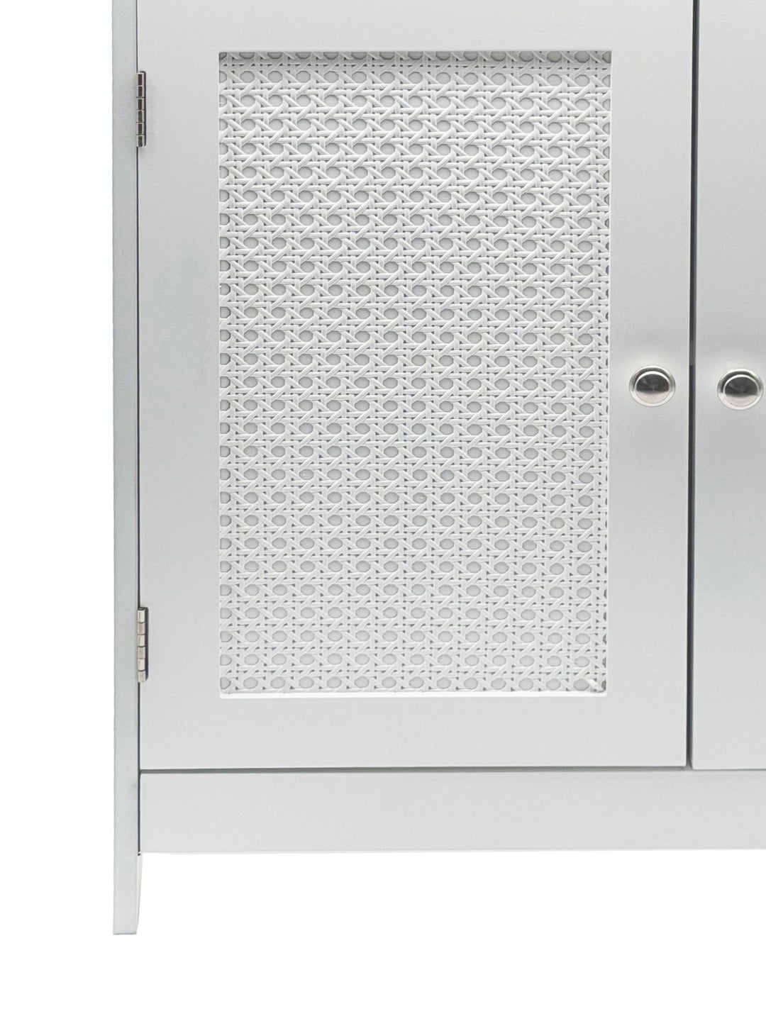 Stående skab hvidt 80cm - Opbevaringsskab med 2 låger i rattandesign og hylde  - Kommode med skuffer, wienerflet-sideskab