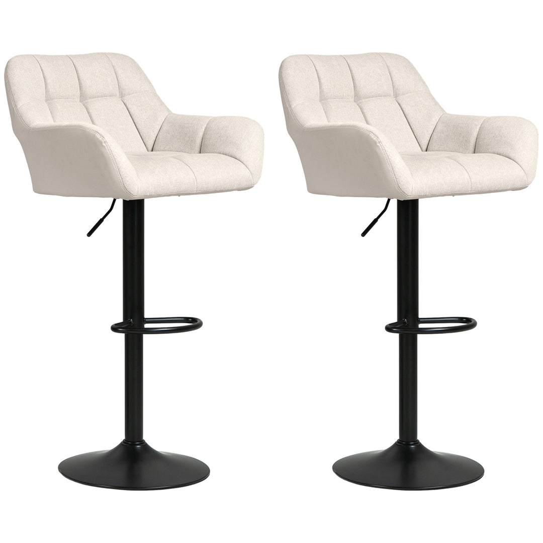 Barstolsæt med 2, retro design, højdejusterbar, kunstlæder, linnedlook, creme + sort
