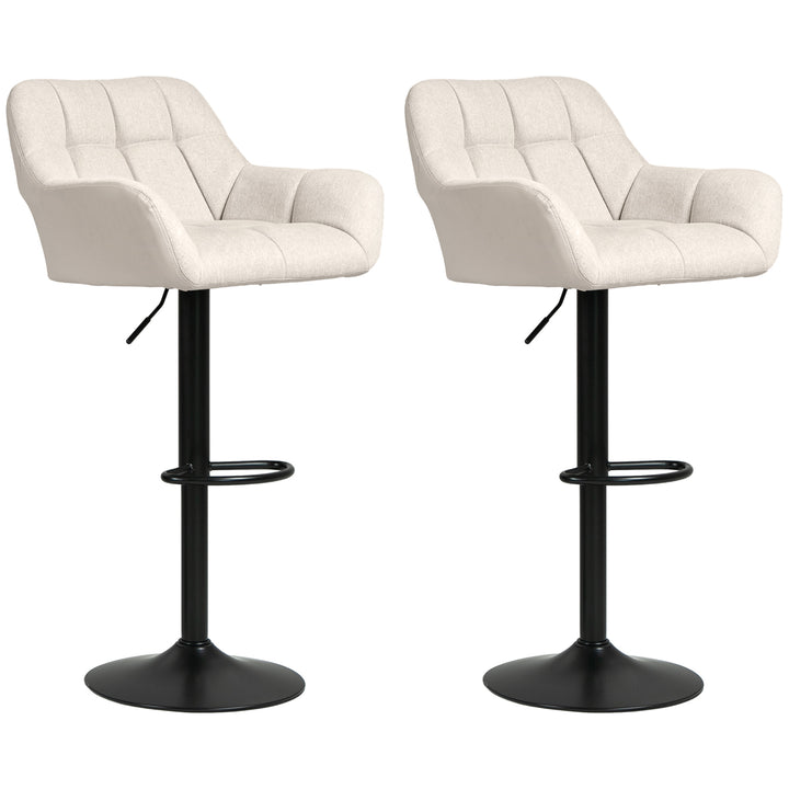Barstolsæt med 2, retro design, højdejusterbar, kunstlæder, linnedlook, creme + sort