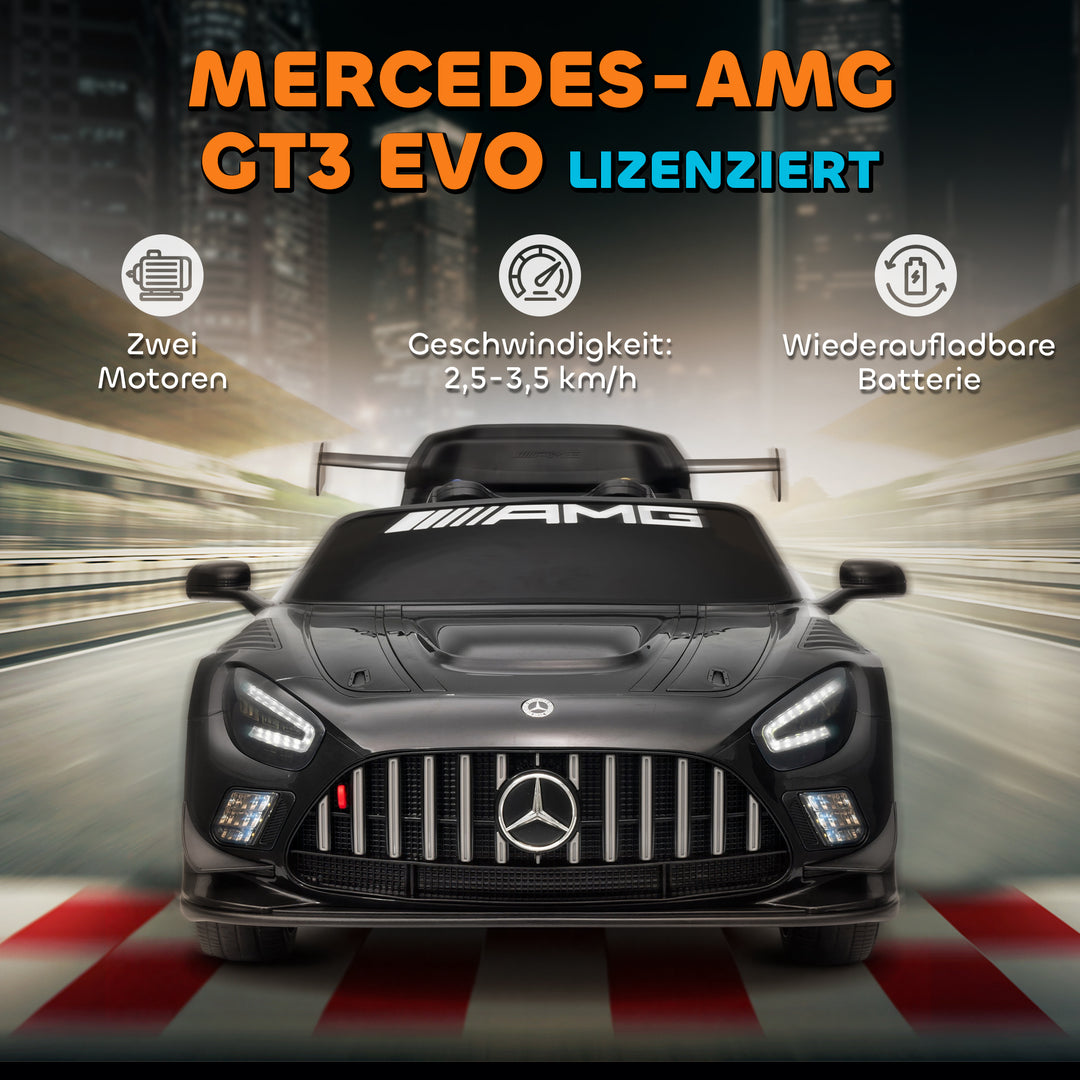 Mercedes elektrisk børnekøretøj, 12V batteri, LED-lys, musikfunktion, horn, alder 3-8, sort