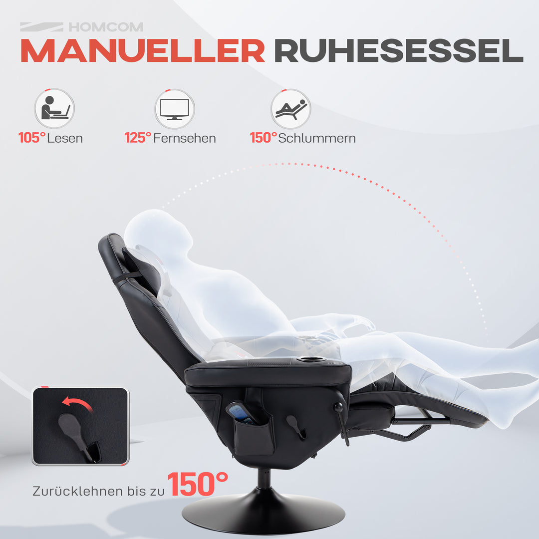 Gamingstol, massagefunktion, lænelæn, fodstøtte, op til 120 kg, stålstel, kunstlæder, sort
