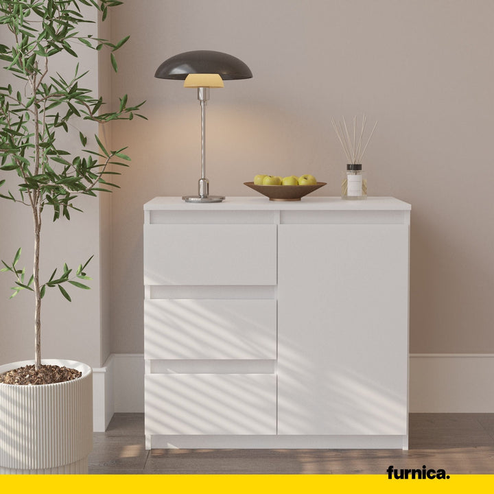 MIKEL - Kommode med 3 skuffer - mat hvid H75cm B80cm D35cm