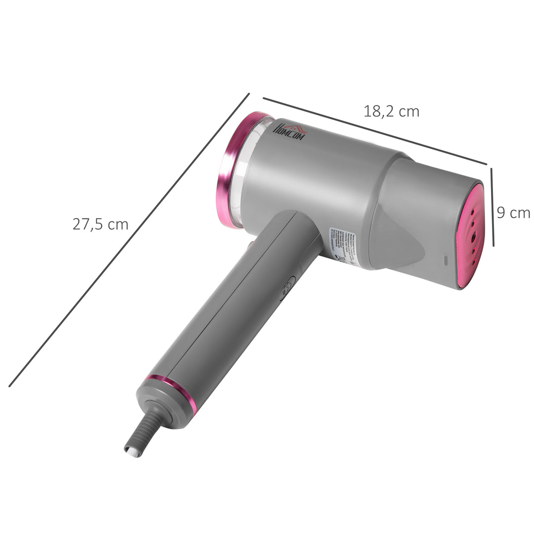 Dampstrygejern med børste, dampstrygejern med rejsestrygejern, foldbart tøj, skjorter, dampstrygejern med 160 ml vandtank, 1520 w, hurtig opvarmning, aluminium, plastik, grå+lyserød, 27,5 x 18,2 x 9 cm