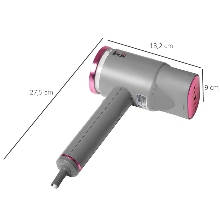 Dampstrygejern med børste, dampstrygejern med rejsestrygejern, foldbart tøj, skjorter, dampstrygejern med 160 ml vandtank, 1520 w, hurtig opvarmning, aluminium, plastik, grå+lyserød, 27,5 x 18,2 x 9 cm
