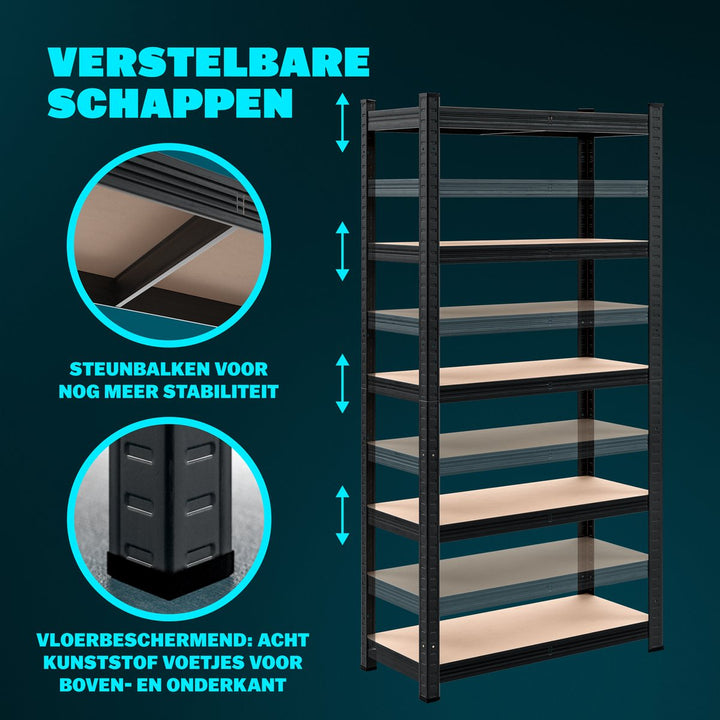 2 kraftige reoler, 875 kg, 180x90x40 cm, sort