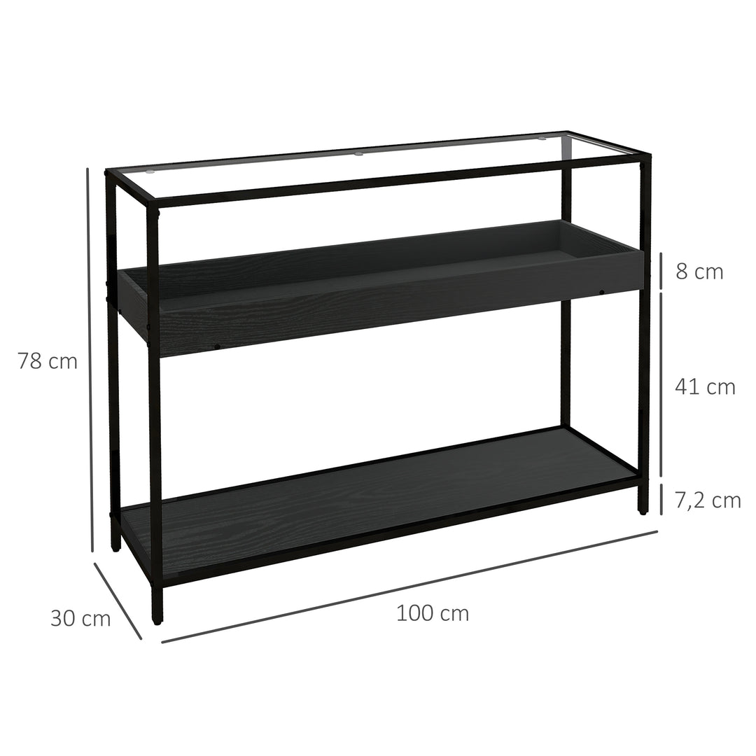 Konsolbord med 2 hylder, entrebord, entrekonsol, sort