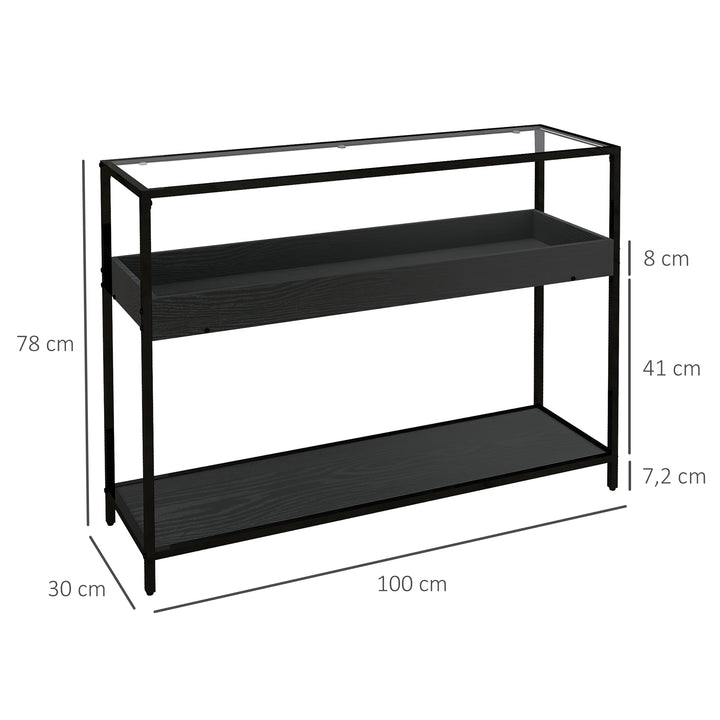 Konsolbord med 2 hylder, entrebord, entrekonsol, sort