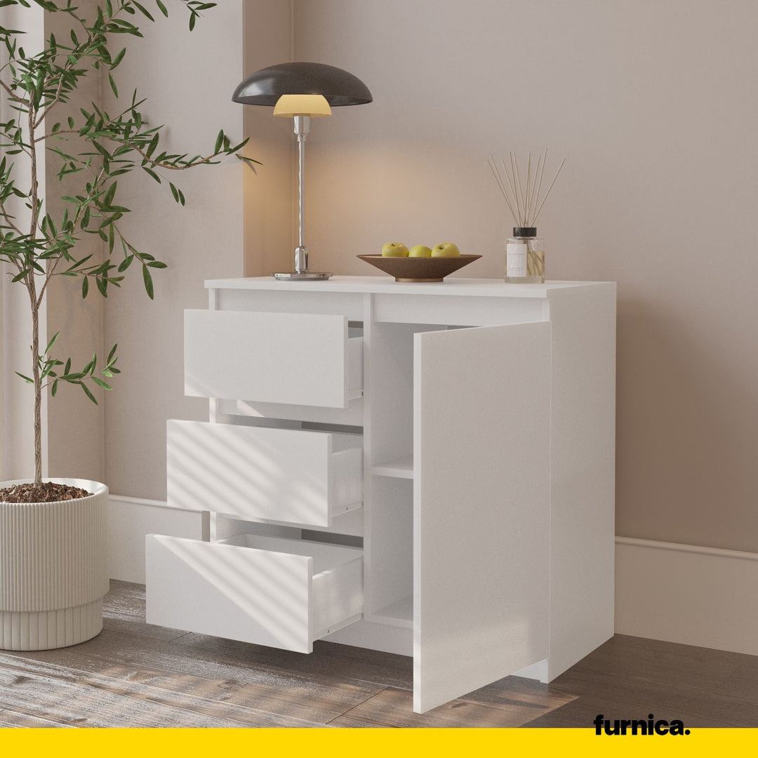 MIKEL - Kommode med 3 skuffer - mat hvid H75cm B80cm D35cm