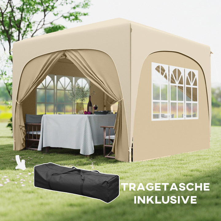 3 x 3 m pavillon, pop-up havetelt med sidevægge og bæretaske, UPF50+, højdejusterbar, sand