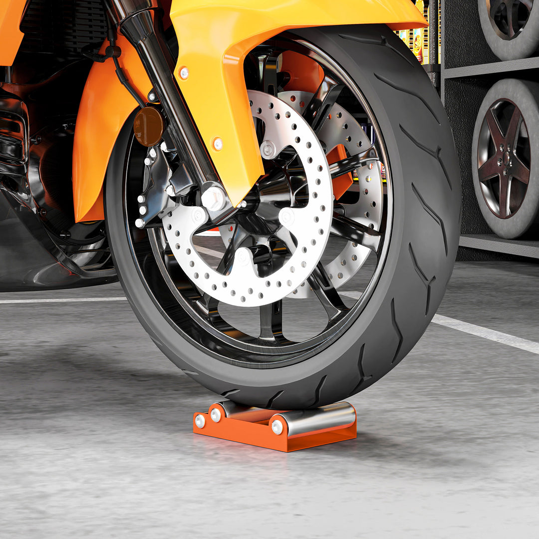 Motorcykel rengøringsstativ rullestativ hjuldrejehjælp cykel <485 lb og dækbredde <180 mm orange