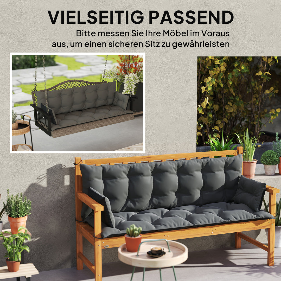 Udendørs hyndesæt til bænk eller verandagynge, tofarvet, polyester, skum, 180 x 110 x 8 cm, mørkegrå