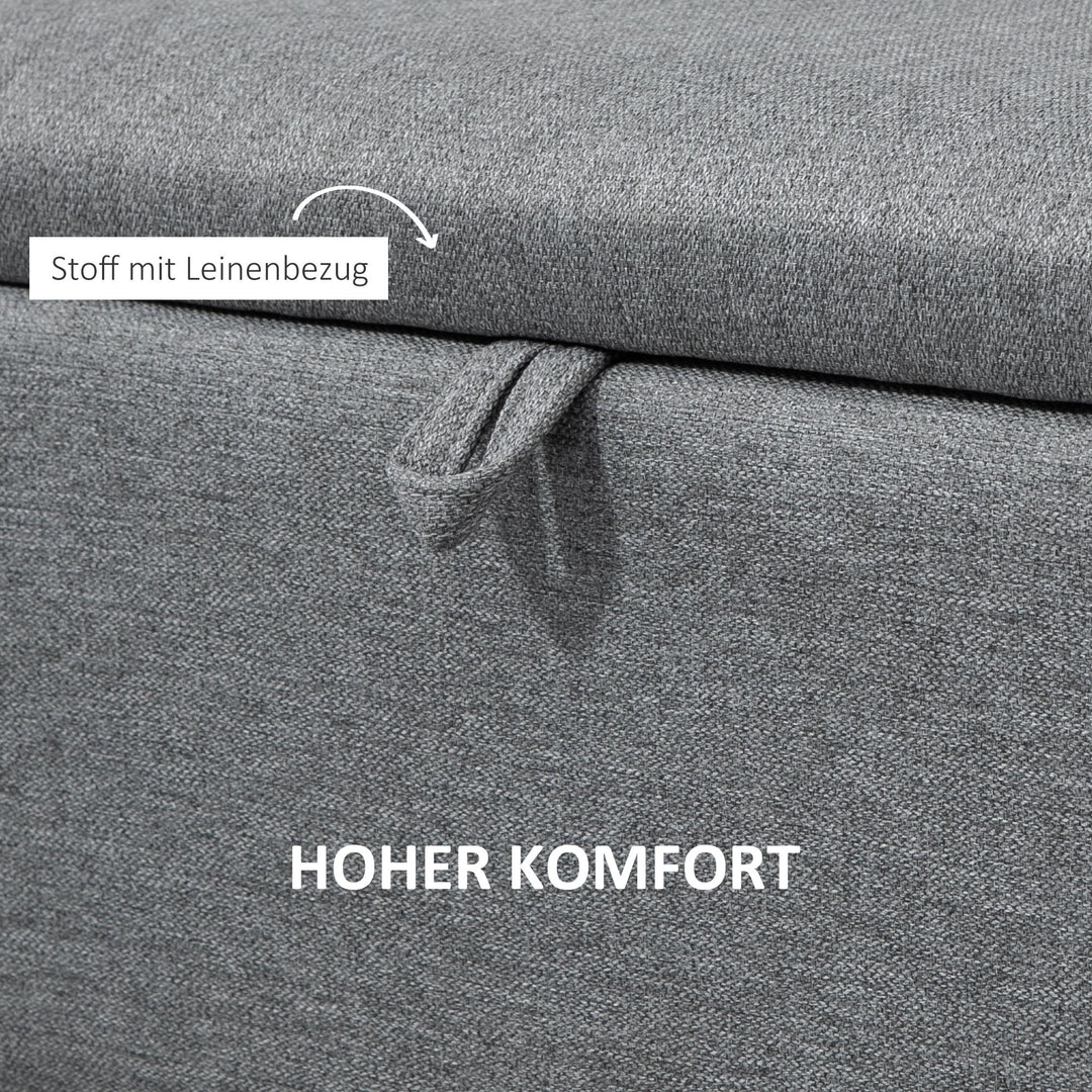 Bænk, opbevaringskommode, polstret bænk, hørlook, op til 150 kg, 101 x 38,5 x 44,5 cm, grå