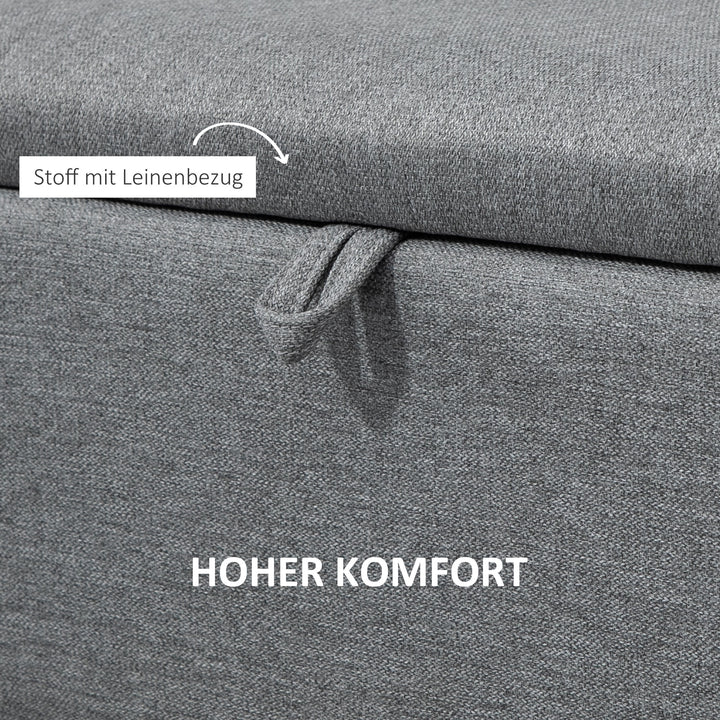 Bænk, opbevaringskommode, polstret bænk, hørlook, op til 150 kg, 101 x 38,5 x 44,5 cm, grå