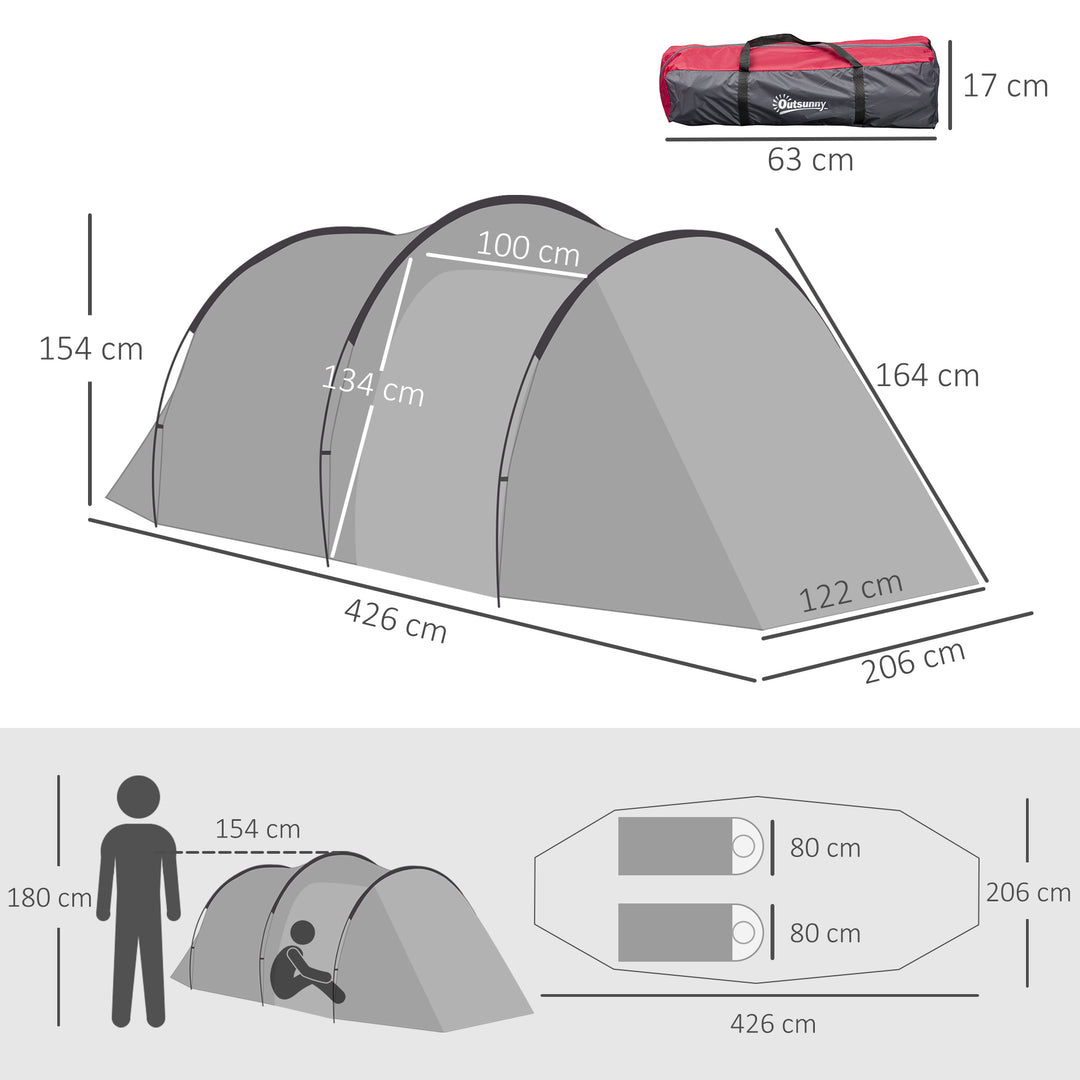 Campingtelt, pop-up-telt til 2-3 personer, forhal og soveområde, vandtæt, 426 x 206 x 154 cm, grå