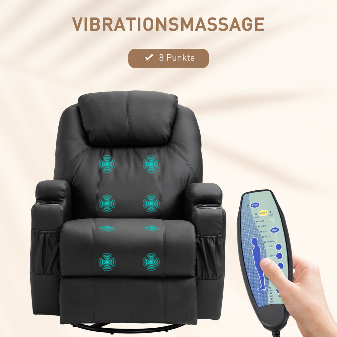 Massagestol elektrisk afslappende stool tv-stol massagefunktion 5 massagetilstande lænefunktion kunstlæder træ metal skum sort 84 x 92 x 109 cm