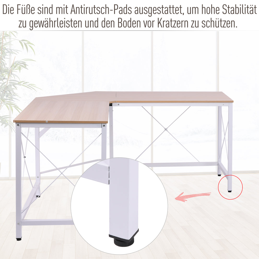 Computerbord l-formet arbejdsbord kontorbord hjørnebord vinkelbord mdf naturlig 150 x 150 x 76 cm