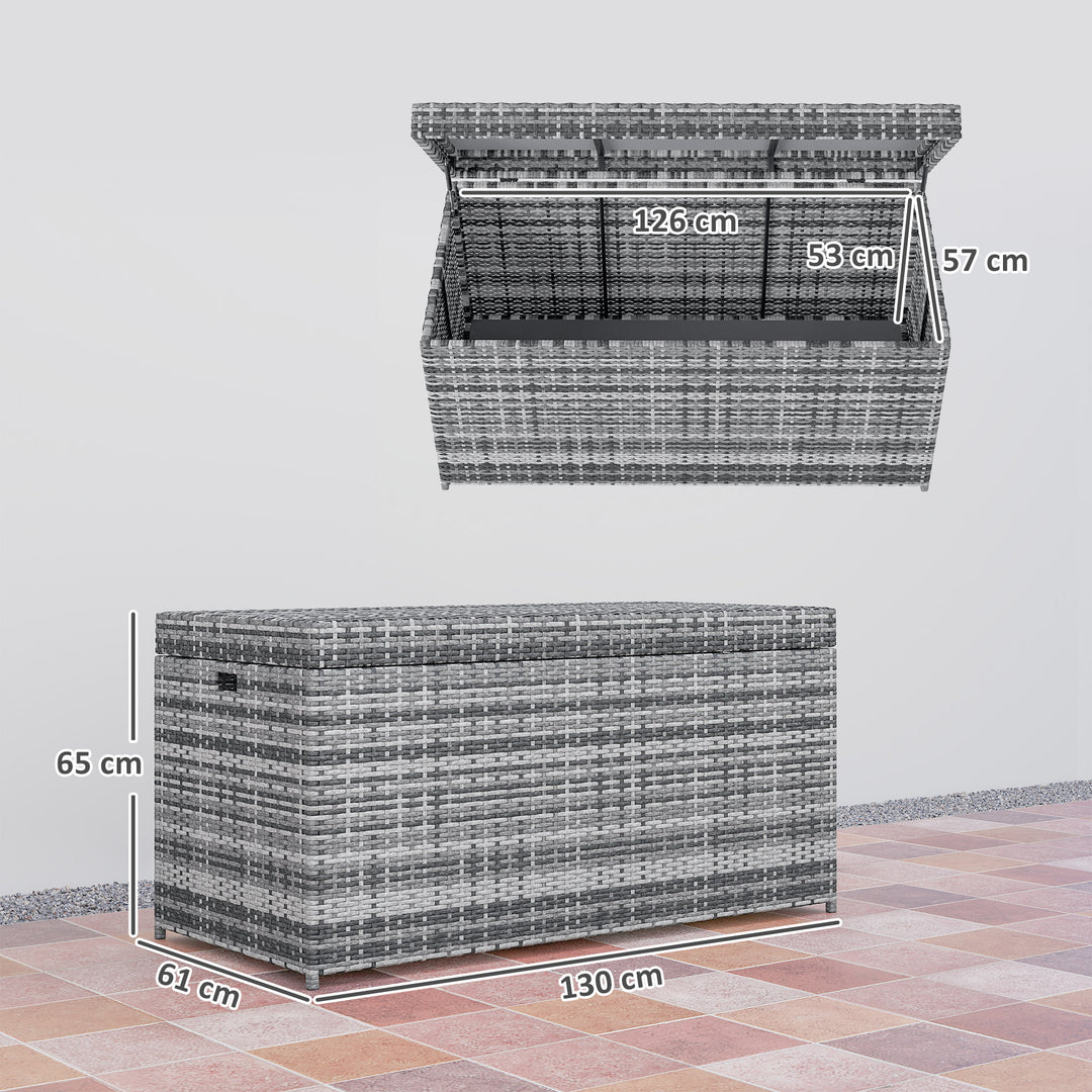 Rattan pudeboks 380l vejrbestandig pudeboks med låg opbevaringsplads uv-resistent 130 x 61 x 65 cm mørkegrå