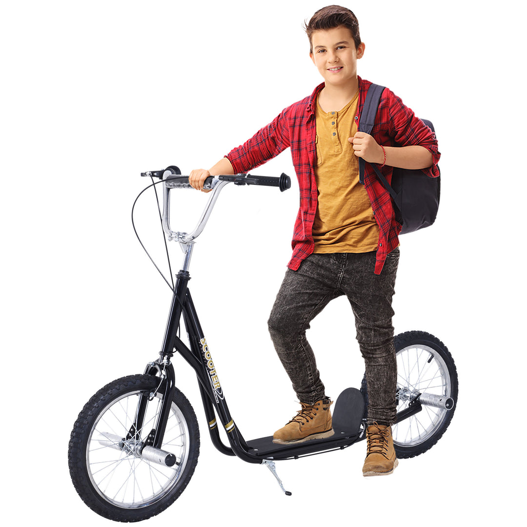 Børnescooter med pneumatiske dæk, sparkscooter, city scooter til børn, sparkbræt 16 tommer fra 5 år, højdejusterbar, sort, 143 x 58 x 92-100 cm