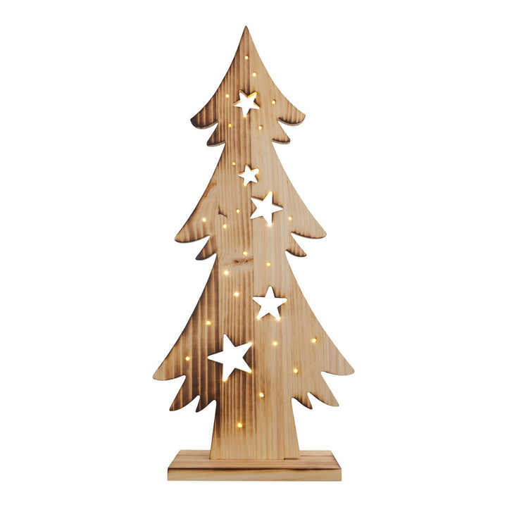 LED Wood Decolum "Fir Tree" stort, lavet af naturligt træ med faste lysdioder, juledekoration til udenfor