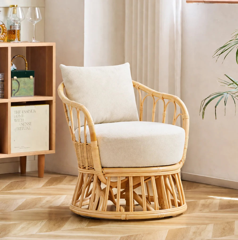 PALOPO Lænestol i naturlig rattan og beige stof