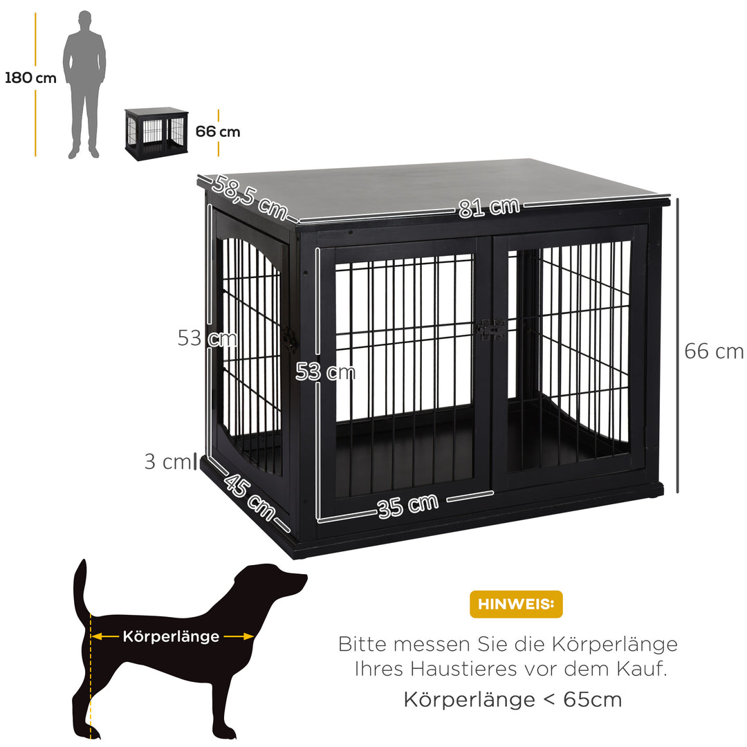 Hundetransport 58,5 cm x 81 cm x 66 cm døre, mdf træ jern, 58,5 cm x 81 cm x 66 cm, sort