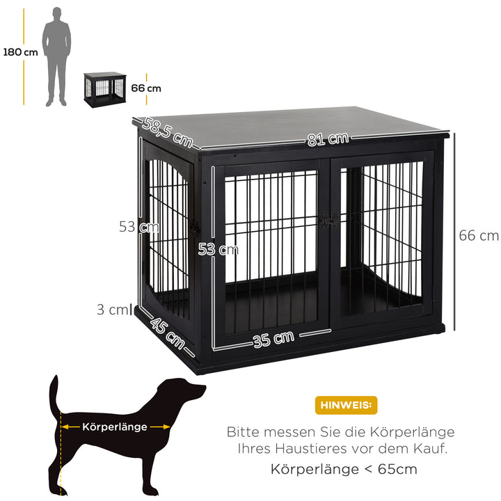 Hundetransport 58,5 cm x 81 cm x 66 cm døre, mdf træ jern, 58,5 cm x 81 cm x 66 cm, sort
