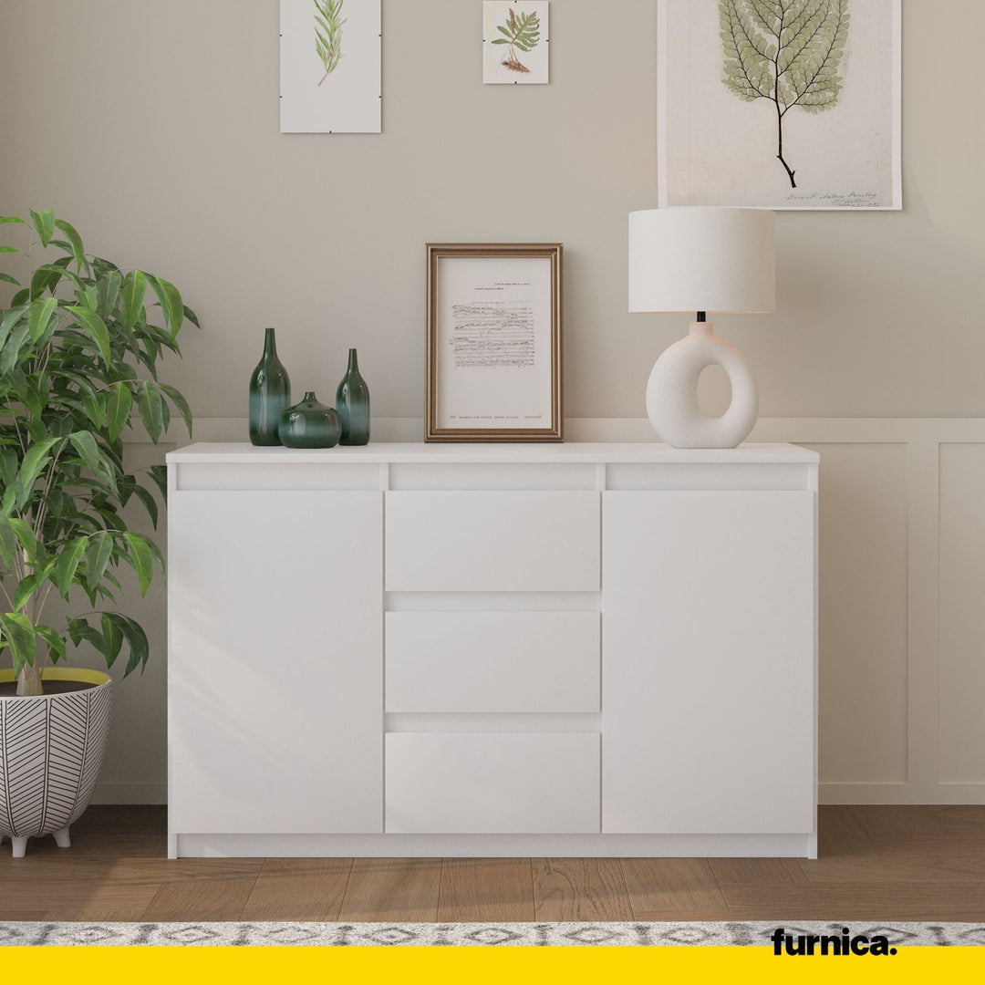 MIKEL - Kommode med 3 skuffer - mat hvid H75cm B120cm D35cm