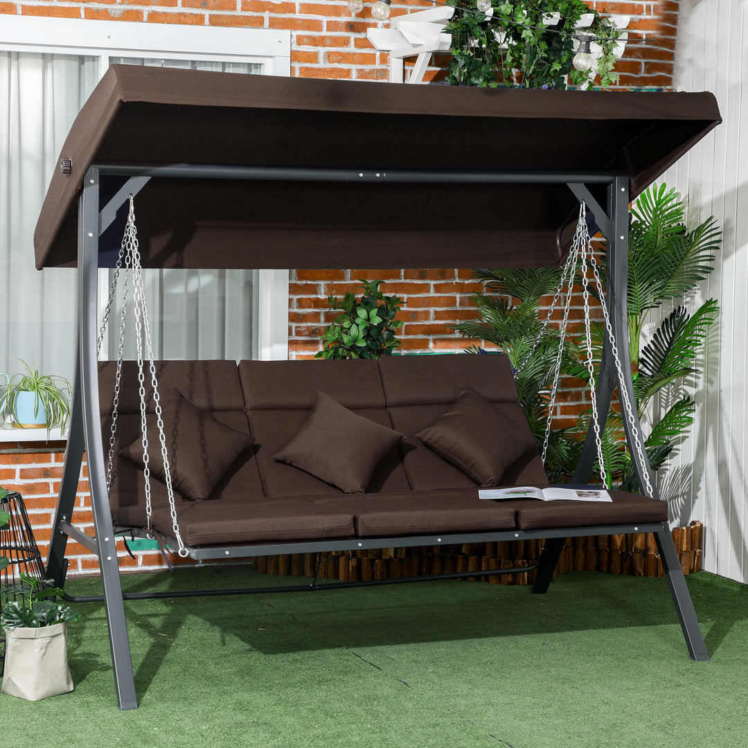 3-Personers gynge med justerbar baldakin, op til 270 kg, brun, 198 x 118 x 168 cm