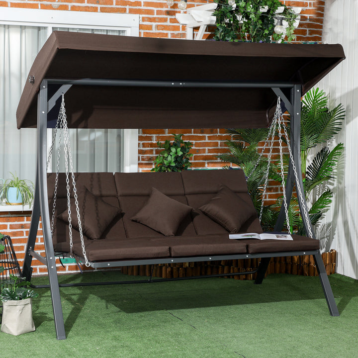 3-Personers gynge med justerbar baldakin, op til 270 kg, brun, 198 x 118 x 168 cm