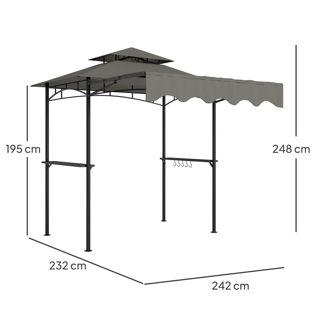 Grillpavillon 242x232x248 cm, vandafvisende, flammehæmmende, havepavillon med dobbeltlagstag, grå