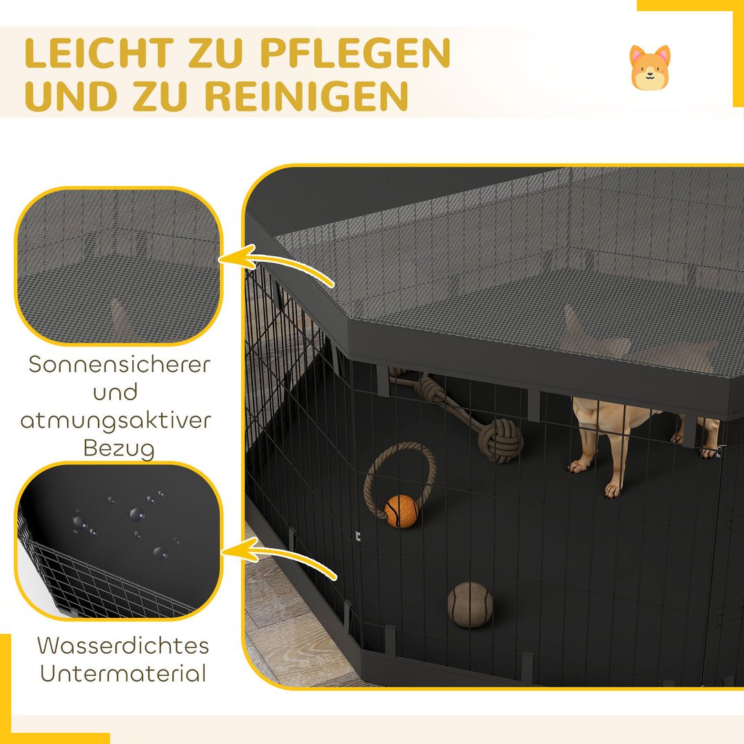 Hvalpegård, 76 cm høj/ca. 2,5 m², 8 paneler, bund, kombineret tagpresenning