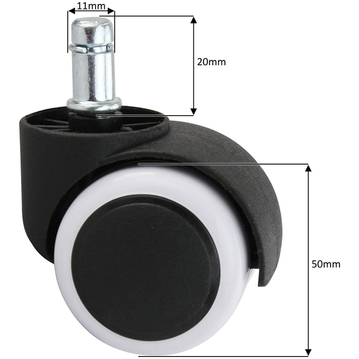 Sæt med 5 letløbende hjul til hårde gulve til kontorstole, 11 mm stamme / 50 mm diameter, hvide premium kontorstolhjul, drejestolhjul til hårde gulve